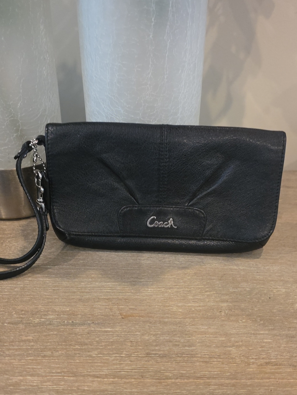 Coach Ashley Smooth Black Leather Clutch